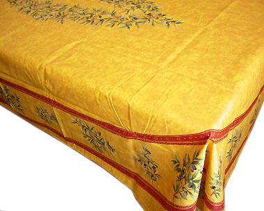 French coated tablecloth (olives 2009. orange red)